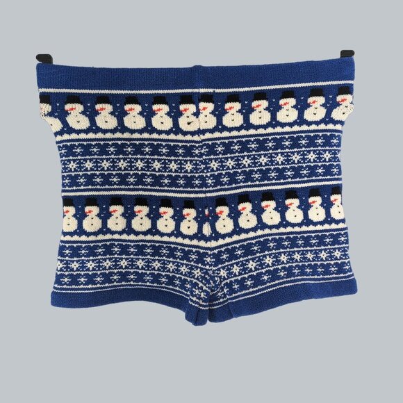 Knitty Kitty Shorts Medium Snowman Knit Blue Booty - Picture 1 of 7